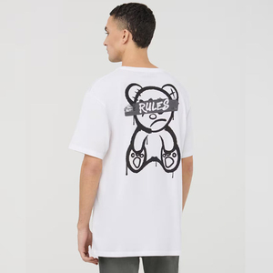 เสื้อยืดคอกลมแขนสั้นผ้าฝ้ายเจอร์ซีย์สีขาวสำหรับผู้ชาย พิมพ์ลายโลโก้ด้านหน้า ทรงลำลองพอดีตัว - Product Image 4