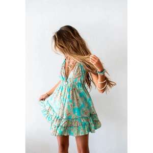 เดรสยาวสไตล์โบฮีเมียน ผ้าธรรมชาติ ทำมือ ดีไซน์ทันสมัย สวยเก๋แบบง่ายๆ เป็นมิตรต่อสิ่งแวดล้อม เนื้อผ้าระบายอากาศดี คอวีลึก สวมใส่สบาย - Product Image 5