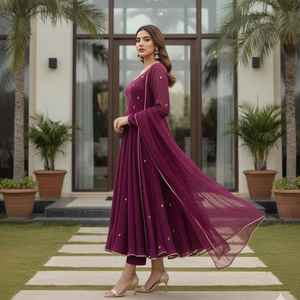 Robe de soirée noire de style indien pakistanais avec dupatta et kameez pour mariage - Product Image 2