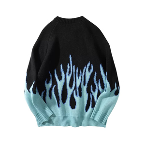 Pull en tricot pour homme avec motif bleu goutte à goutte imprimé au dos, manches classiques, vêtement d'hiver, matière acrylique anti-boulochage - Product Image 3