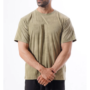 High Quality Acid Wash Men's <b>Olive</b> <b>Green</b> Cotton O-Neck Short Sleeve Casual <b>T</b>-<b>Shirt</b> Regular Fit Solid Color Knitted Jersey Style - Product Image 1