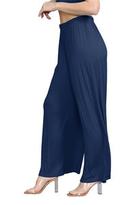 Pantalon large pour femme à taille élastique, coupe décontractée, longueur cheville, couleur unie, tricoté, été - Product Image 3