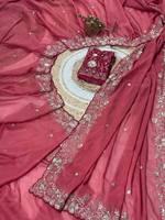 Sari traditionnel en soie Georgette lourde avec broderies riches et travail Zari, réversible, protection solaire, pour occasions de mariage