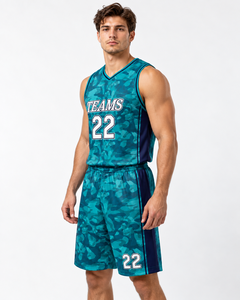 Ensemble de maillots de basket-ball pour hommes, camouflage 22, évacuation de l'humidité, respirant, grande taille, vêtements de sport sans manches, toutes saisons - Product Image 4