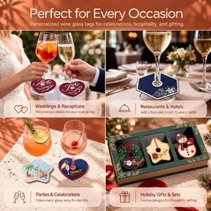 Etiquetas personalizadas bordadas para copas de vino, adornos navideños, dijes para copas de vino, para artículos de fiesta y regalos - Product Image 6