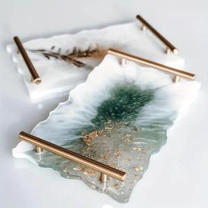 Elegant Long Resin Serving Tray Marble Finish Decorative Organizer for Coffee Table Dining Room Bathroom Vanity and Home Decor - Product Image 3