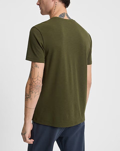 Camiseta de Hombre de Alta Calidad, Color Verde Oliva, con Rayas, Cuello Redondo, Tejido Transpirable, Estilo Casual para Verano - Product Image 3