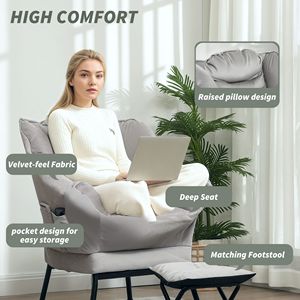 Sillón Reclinable Tapizado en Tela Gris Claro con Reposapiés y Bolsillos Laterales para Sala de Estar o Dormitorio - Product Image 4