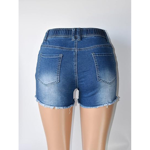Slashed Back Pocket Distressed Denim Shorts Women High <b>Waist</b> Ripped Raw Hem Summer Detailed <b>Jean</b> Bottoms - Product Image 2
