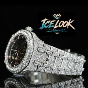 นาฬิกาข้อมือผู้ชาย Ice Look ระบบควอตซ์อัตโนมัติ ตัวเรือนสแตนเลส หน้าปัดคริสตัลแซฟไฟร์ ขอบตัวเรือนประดับเพชร ดีไซน์หรูหรา พร้อมฟังก์ชั่นสำรองพลังงาน - Product Image 3