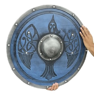 Bouclier Viking de 24 pouces, bleu, à motif celtique, avec bordure en acier, bouclier rond avec boss central et motifs décoratifs, manche en bois - Product Image 1