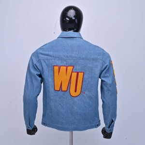 <b>Mens</b> Light Blue Denim Racer <b>Jackets</b> Turn-Down Collar Embroidered Letter Logo Left Sleeve Casual Autumn Wear <b>Bike</b> Racer <b>Jackets</b> - Product Image 2