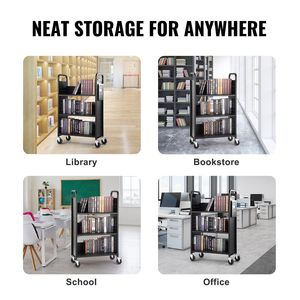 Carrello Porta Libri a L Monofacciale con Ripiani Piatti, Capacità 150 kg, 79,5 cm x 38,6 cm x 124,9 cm, con Ruote Bloccabili, 10 cm di Spessore - Product Image 6