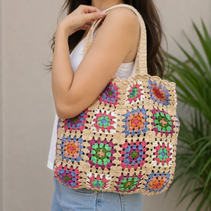 New Arrival Bohemian Crochet Macrame Handbag Summer Beach Stylish Shoulder Bag Vintage Style Sea Grass Multi Color Snap Closure - Product Image 1