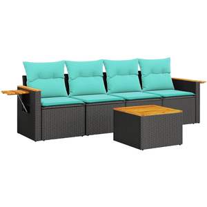 Juego de Sofás de Patio de 5 Piezas en Poliratán Negro con Cojines para Uso en Jardín - Product Image 2