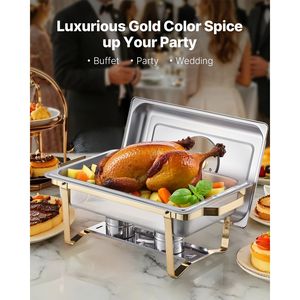 Set da Buffet in Acciaio Inossidabile da 8 Qt, 4 Pezzi, con Scaldavivande Rettangolare Manuale a Temperatura Controllata e Coperchio in Vetro - Product Image 2