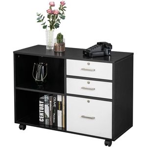 Mobiletto da Ufficio in Legno con 3 Cassetti e 2 Ripiani Aperti, 35.5"L X 15.7"W, Supporto per Stampante con Ruote, Spedizione Gratuita - Product Image 1