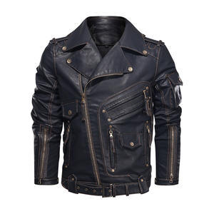 Chaqueta de Motociclista de Cuero para Hombre, Estilo Urbano, Cuello Alto, Impermeable, Resistente al Viento, con Bolsillos con Cremallera, Talla Europea - Product Image 1