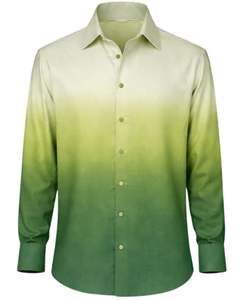 Camisa Formal para Hombre en Degradado Verde Claro y Verde Oscuro, Algodón Premium, Manga Larga, Cierre de Botones, Estilo Casual Elegante, Suministro al por Mayor del Fabricante - Product Image 1