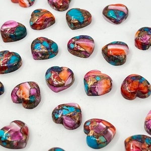 Cabujón en forma de corazón de dalia púrpura espinosa con turquesa, piedra preciosa suelta para la fabricación de joyas - Product Image 2