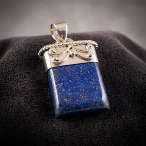 Natural Lapis Lazuli Stone Pendant 925 Sterling Silver Bezel Setting <b>Vintage</b> Style Unisex Fashion Jewelry Gift - Product Image 3