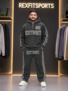 Ensemble de survêtement personnalisé pour homme, sweat à capuche et pantalon de jogging épais, imprimé DTG, strass, streetwear, coupe oversize, marque privée OEM - Product Image 1