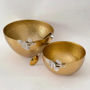 Cuenco de metal hecho a mano con base de ramas florales, acabado en oro pulido, vajilla para el hogar, bodas, regalos, cuencos decorativos - Product Image 5