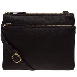 Sac bandoulière de poitrine en cuir véritable noir de qualité supérieure avec sangle réglable et multiples poches zippées, personnalisation OEM - Product Image 1