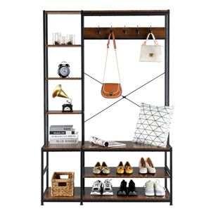 Organizzatore per Armadio Autoportante con Ganci, Appendiabiti da Ingresso e Ripiani Portaoggetti, Panca Portascarpe, Appendiabiti per Vestiti - Product Image 6