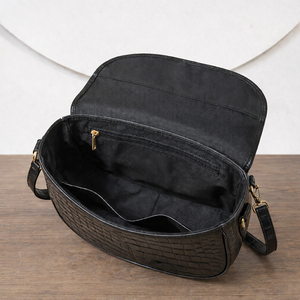Croc Embossed Genuine Leather Preppy Style Messenger Bags Saddle Bag Women Zip Closure Flap Shoulder Bag Premium Custom <b>Purse</b> - Product Image 4