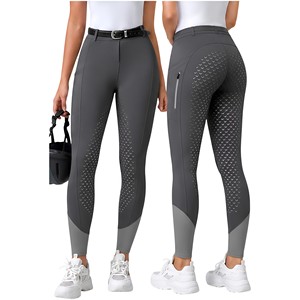 Pantalones de equitación profesionales para mujer, largos, de algodón, con cremallera, elásticos, para entrenamiento, con bolsillos reforzados y presillas para cinturón, de talle alto. - Product Image 1