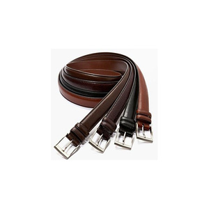 Cinturón Formal de Cuero Genuino Marrón Sólido con Hebilla Rectangular de Cobre, Cinturón de Vestir Duradero para Hombre - Product Image 3
