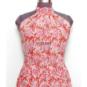 Robe ample pour femme, col en V, taille naturelle, en coton écologique respirant et lavable, imprimé palmiers, pour l'été et l'automne, idéale pour les fêtes - Product Image 2