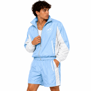Ensemble short coupe-vent en nylon pastel personnalisé Y2K Streetwear, survêtement léger d'été, broderie OEM, logo, sweats à capuche pour hommes - Product Image 3