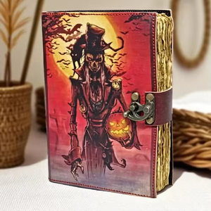 สมุดบันทึกหนังสือคาถาสยองขวัญสไตล์โกธิคทำมือจากหนังแท้คลาสสิกสำหรับฮาโลวีน รูปแบบหุ่นไล่กา สมุดวาดภาพวินเทจ - Product Image 3