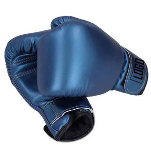 Gants de boxe en cuir bleu pour l'entraînement, doigts entièrement couverts, fermeture éclair intégrale, protection UV, sangle de poignet auto-agrippante, unisexe adulte - Product Image 3