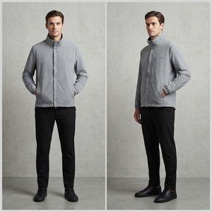 Chaqueta Cortavientos Ligera Gris Claro para Hombre, Cuello Alto, Cierre Completo, Chaqueta Deportiva para Exteriores con Bolsillos Laterales - Product Image 4