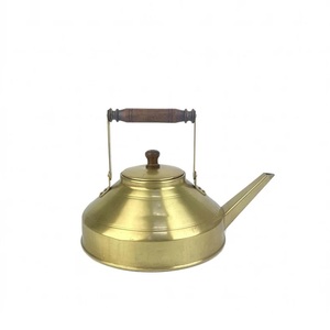 Flat Bottom Brass Tea Kettle Antique Style Conical Brass Teapot with Straight Spout and Wooden <b>Handle</b> Decorative Metal Water Pot - Product Image 2