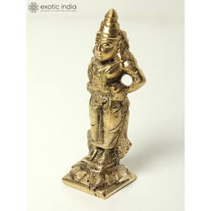 Escultura de latón de 4 pulgadas pequeña hecha a mano Lord Krishna en postura de pie para el hogar y el templo hecha en la India - Product Image 3