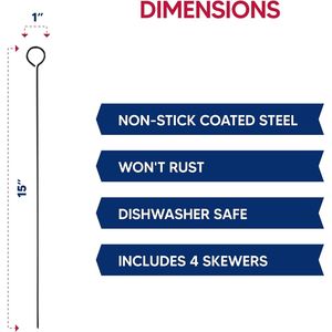 Set di 4 Spiedini Riutilizzabili Antiaderenti da 15 Pollici con Impugnatura ad Anello per Barbecue e Grigliate, Utensili per BBQ - Product Image 2