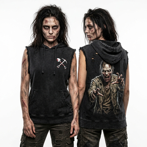 Sudadera con capucha corta con cremallera para mujer, negra, con lavado ácido, estampado de ojo de lobo en el pecho, gráfico de hombre lobo rugiendo, chaqueta streetwear con espalda desgastada - Product Image 2