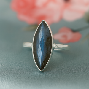 Natural Labradorite Marquise Faceted <b>Ring</b> 925 Sterling <b>Silver</b> Rose Gold Yellow Gold Plated Handmade Gemstone <b>Ring</b> for <b>Men</b> Her - Product Image 2
