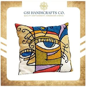 Housse de coussin décorative carrée moderne à motif géométrique brodé, lavable, design textile artistique motif œil – Meilleur prix - Product Image 2