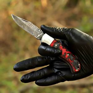 Couteau pliant en acier Damas avec verrouillage arrière, manche en bois Pakka, étui de transport vertical, couteau de poche EDC pour la chasse et le camping, couteau personnalisé OEM - Product Image 5