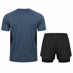Ensemble de vêtements de sport pour hommes, t-shirt de course à pied et short athlétique, vêtements de sport pour la salle de sport, légers, respirants, séchage rapide, maille, été - Product Image 2