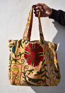 Vintage Suzani Kantha Tote <b>Bag</b> – Handmade Embroidered <b>Boho</b> Shoulder <b>Bag</b>, Recycled Cotton Tribal Handbag - Product Image 5