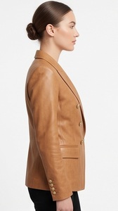 Blazer en cuir croisé pour femme, coupe ajustée, couleur camel, sur mesure, pour le bureau, fournisseur en gros - Product Image 5