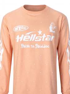 Custom <b>Peach</b> Coral Long Sleeve T <b>Shirt</b> Heavyweight Cotton Graphic Printed Flame Sleeve Vintage Streetwear Men Unisex Casual - Product Image 4