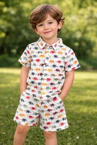 Ensemble chemise et short pour enfant, motif éléphant, coton tissé, pour garçon, style décontracté - Product Image 3
