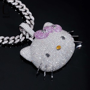 Collier pendentif visage de chat en argent 925 plaqué or, incrustation de zircone cubique, chaîne corde style hip-hop, bijou unisexe, cadeau - Product Image 3